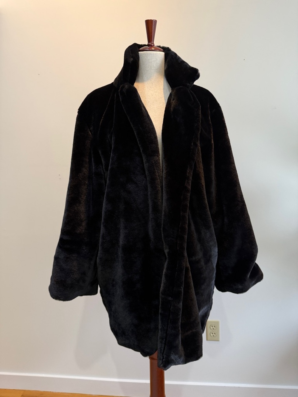 Women's Black Faux Fur Teddy Jacket - Cozy Plush Coat